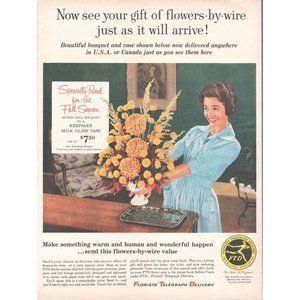 1960 FTD Florist's Telegraph Delivery Vintage Print Ad Flower Bouquet Wall Art